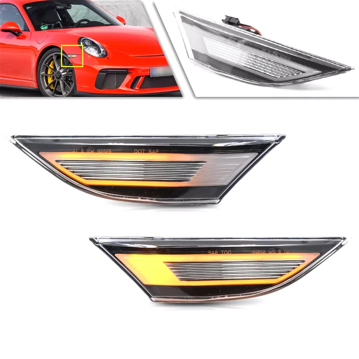ABZV-1Pair for Porsche 991 981 718 Carrera LED Side Marker Light Turn Signal Lights 99163125605,99163125505