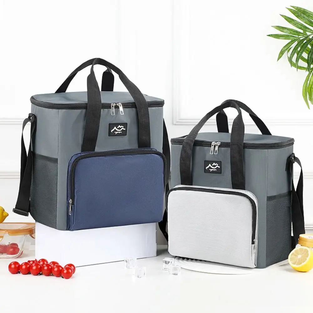 

Oxford Cloth Crossbody Cooler Bag Aluminum Foil Lining Large Capacity Waterproof Insulated Bag Black Grey Coffee Blue