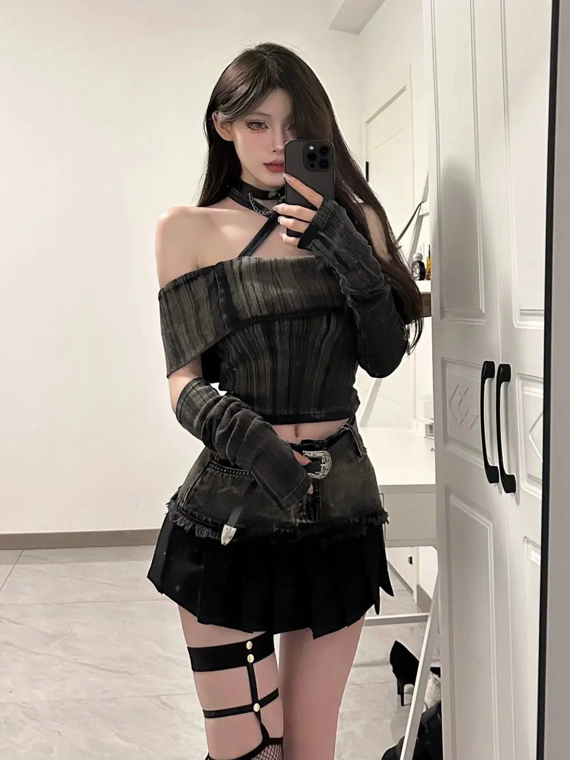 Autumn Sexy Y2k New 3 Piece Set Women Y2k Strape Top + Pleated Skirt Female Japan Fashion Slim Desinger Retro Kawaii Set 2024