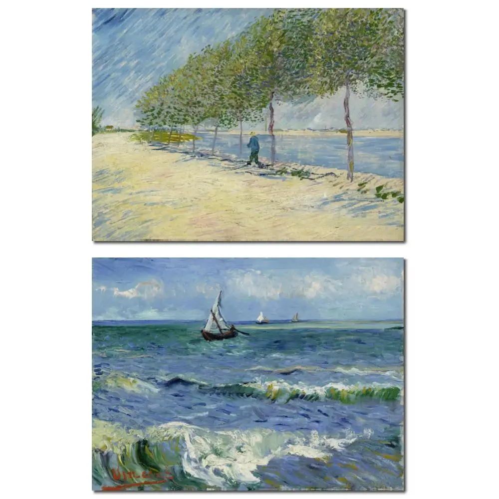 

Landscape Seascape Saintes Maries Impressionist Painting in Oils Canvas by Van Gogh Hand Painted Picture for Office Decor