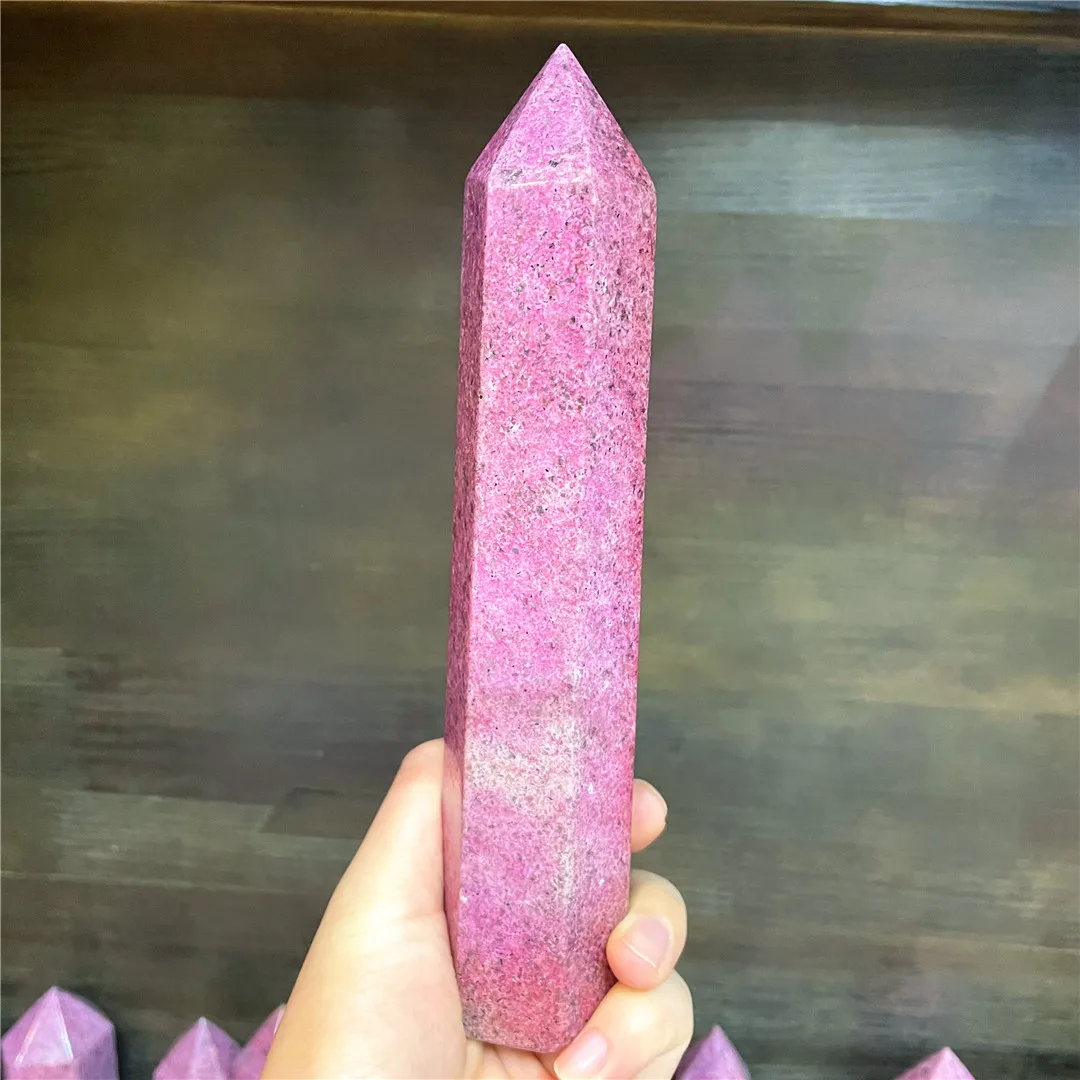 15CM Big Size Tower New Product Stones Natural Rhodonite Quartz Crystals Point Women Healing Minerals Room Pink Decor Aesthetic