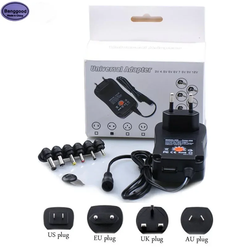 العالمي التيار المتناوب 100 فولت-240 فولت 30 واط تحويل التيار الكهربائي 3 فولت 4.5 فولت 5 فولت 6 فولت 7.5 فولت 9 فولت 12 فولت 2A 2.1A قابل للتعديل التيار المتناوب/تيار مستمر مهايئ شاحن ث/منفذ USB