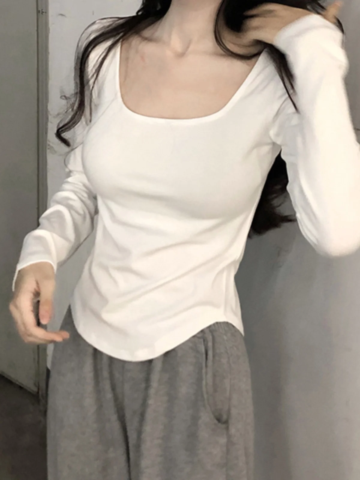 Sweet And Spicy Short Sleeve Long Sleeve U-Neck T-Shirt Women's Fashion Inner Wear Base Shirt Autumn Winter Season Inner Wear
