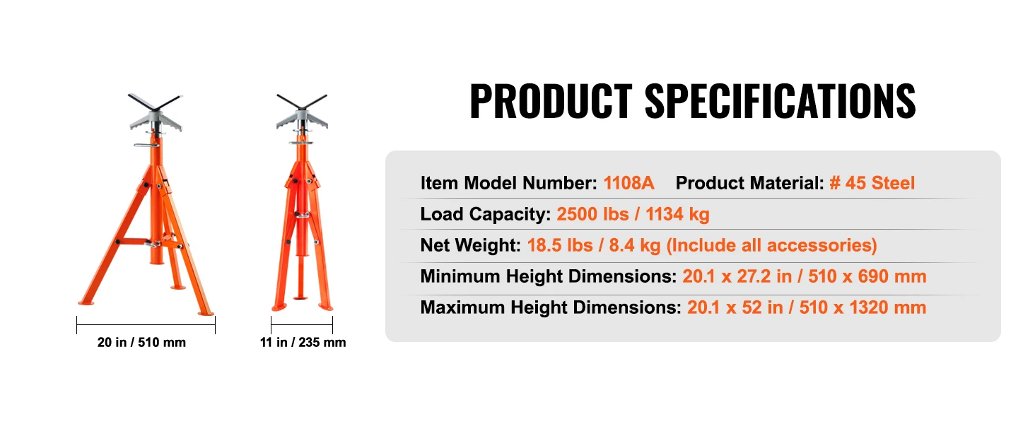 SucceBuy Pipe Stand 2500 LBS Heavy Duty Pipe Stands 27.2-52 Height Adjustable V Head Pipe Stand Steel Folding Stand