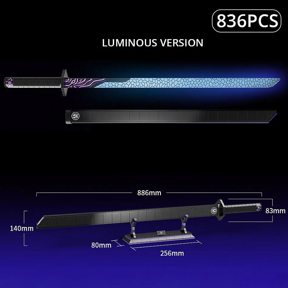 Luminous Samurai Sword Building Blocks Rengoku Blade Katana Demon Slayer Anime Butterfly Knife Weapon Bricks Child Toys Gift