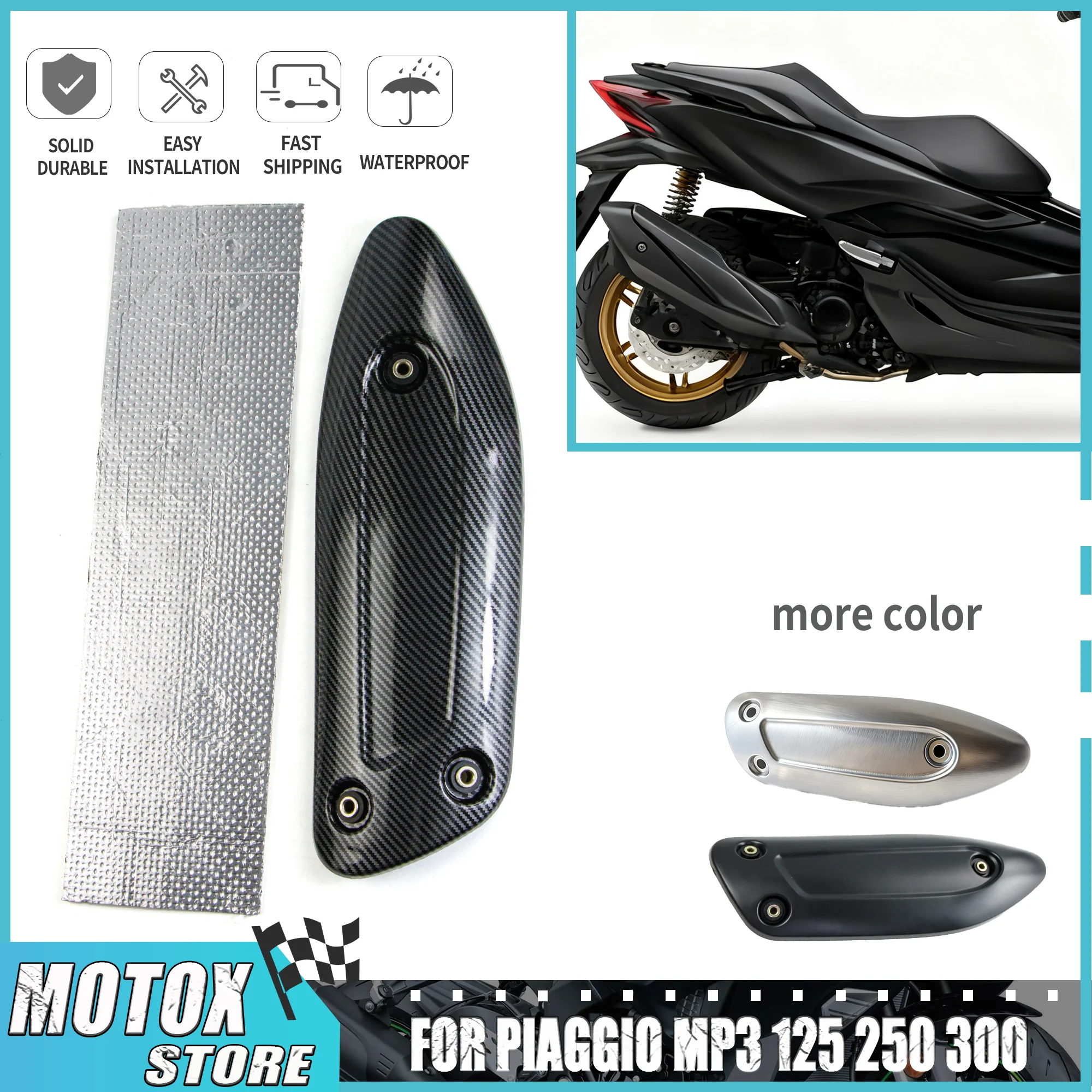 Carbon Fiber Silver Black Fit For Piaggio MP3 125 250 300 Motorcycle Exhaust Pipe Cover Cowl Protector