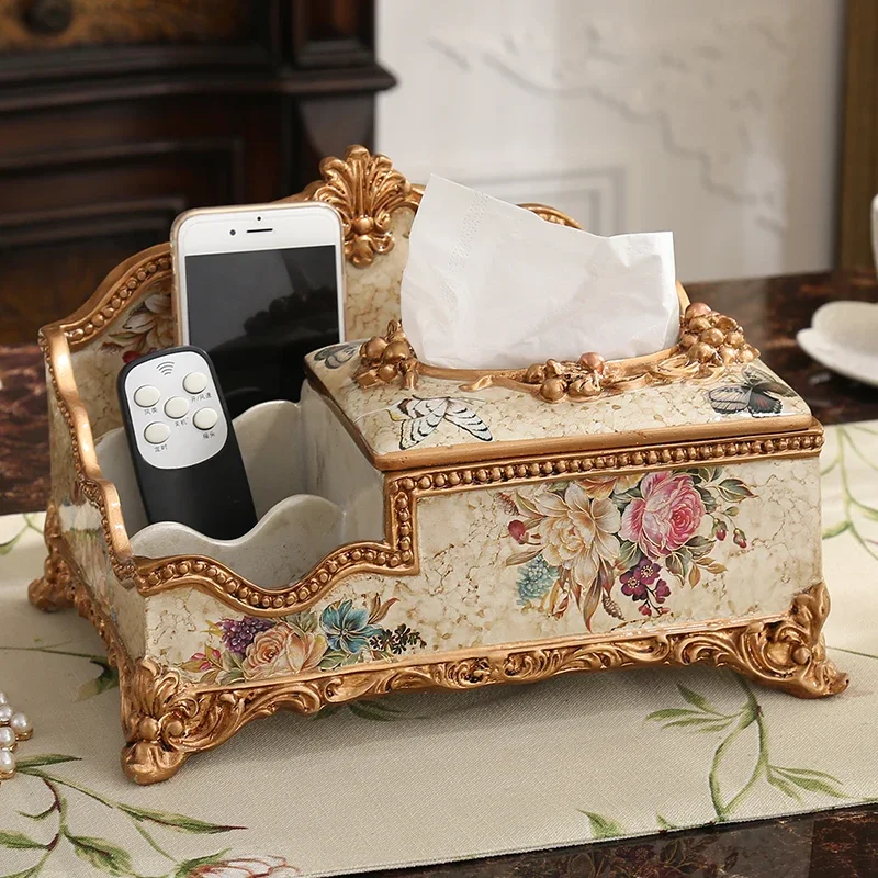 

European Multifunctional Tissue Box Household Retro Luxury Ornaments Living Room Storage Box Napkin Box Paper Drawer