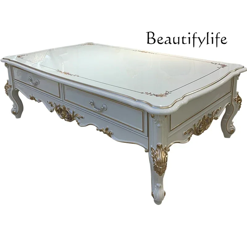 

QQ European coffee table all solid wood log piano paint living room furniture simple European white luxury coffee table