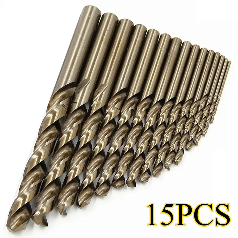 

15pc M35 Cobalt Contain Roasted Yellow Straight Shank Twist Drill1.5-10mm High Speed Steel Full Grinding Hole Opening Tool Set
