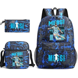 messi printed backpack set children's school bag shoulder bag pencil case 3-piece set suitable for boys and girls