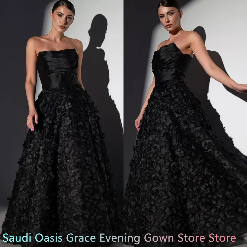 

Customized Formal Black Jersey Celebrity Gowns Fashion Strapless Appliques Organza Zipper Back Customized Vestido De Noche