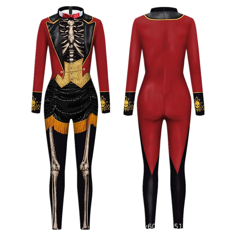 Halloween Sexy Damen Kostüm mit Digitaldruck, Karneval Bodysuit mit Reißverschluss, Party Cosplay Jumpsuit Outfit – Detail 37