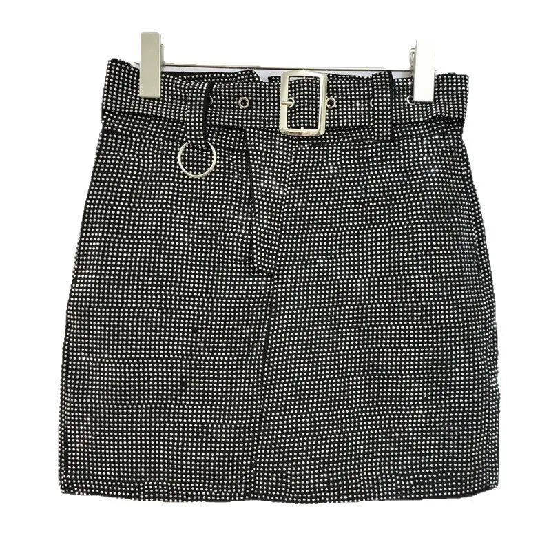 2025 Spring Summer New High Waist Slim Fit Thin Chic Diamond-encrusted Skirt Women's Korean High Waist Slim Fit Hip Mini Skirt