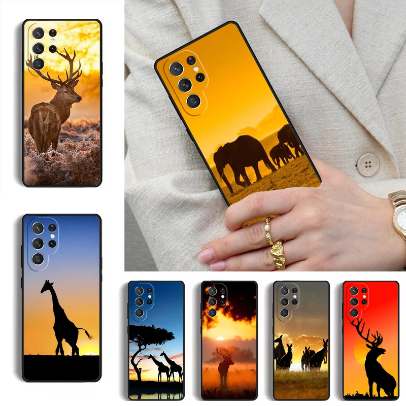 Elephant Deer Horse Giraffe Sunset Phone Case for Samsung Galaxy S26 S25 Ultra S24 S23 S22 S21 Plus Note 10 Bumper Cover