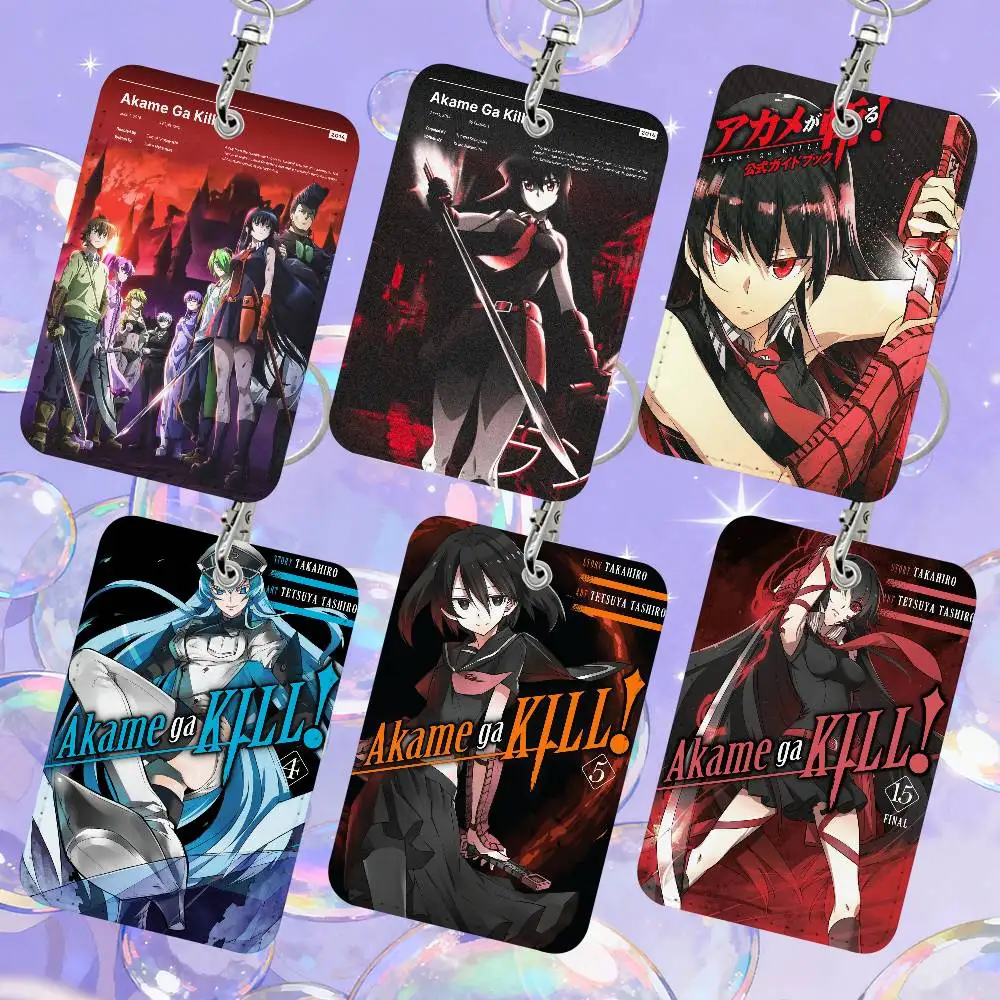 Akame Ga Kill Anime 1 tarjetero, caja de almacenamiento de tarjetas de cuero, llavero, portaetiquetas de acceso, tarjetero de identificación, llavero