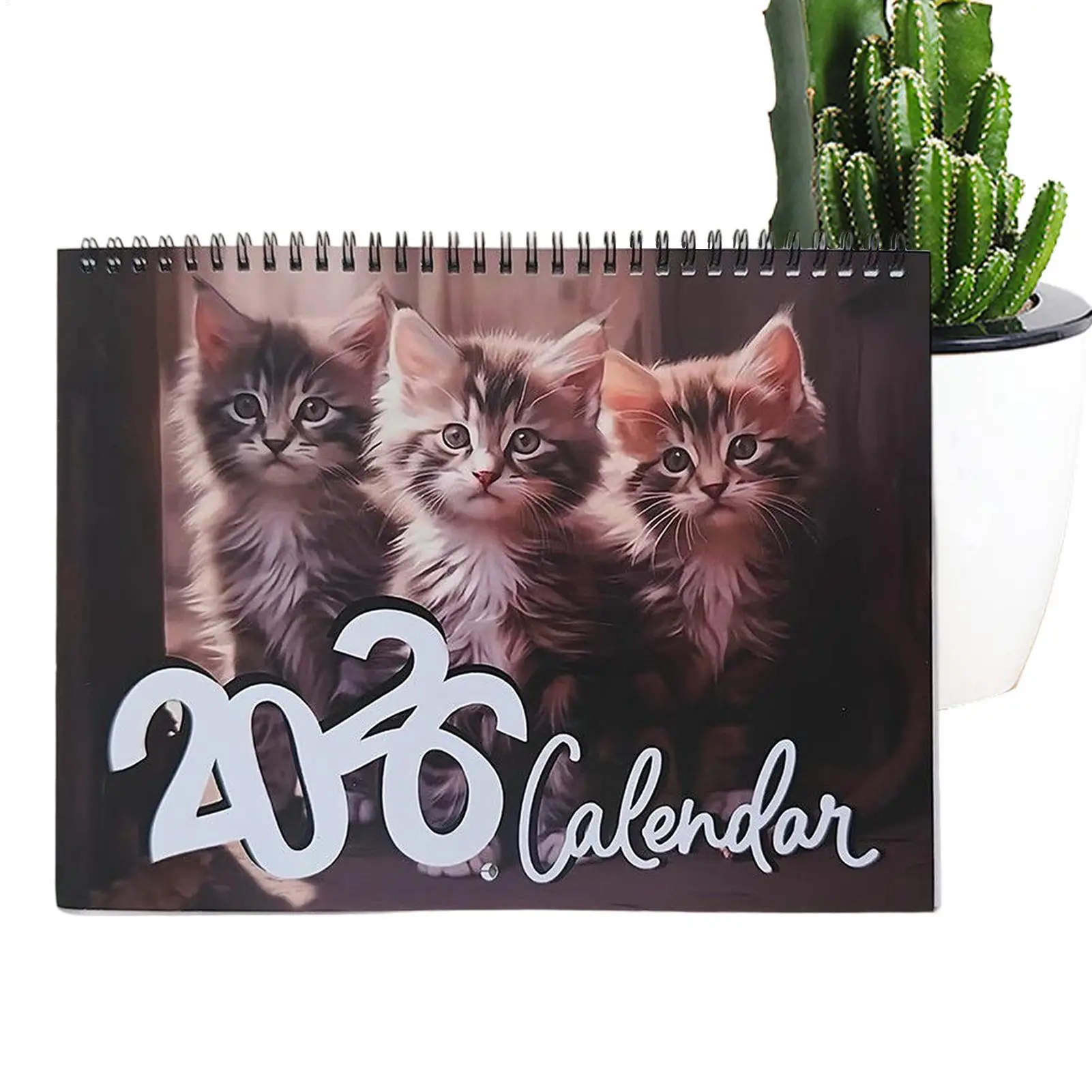 

Календарь с 3 кошачьими головы и мозгами на 2026 Cat 12 Ежемесячный настенный календарь 8x11 дюймов Настольный органайзер Декор стола для спальни и офиса