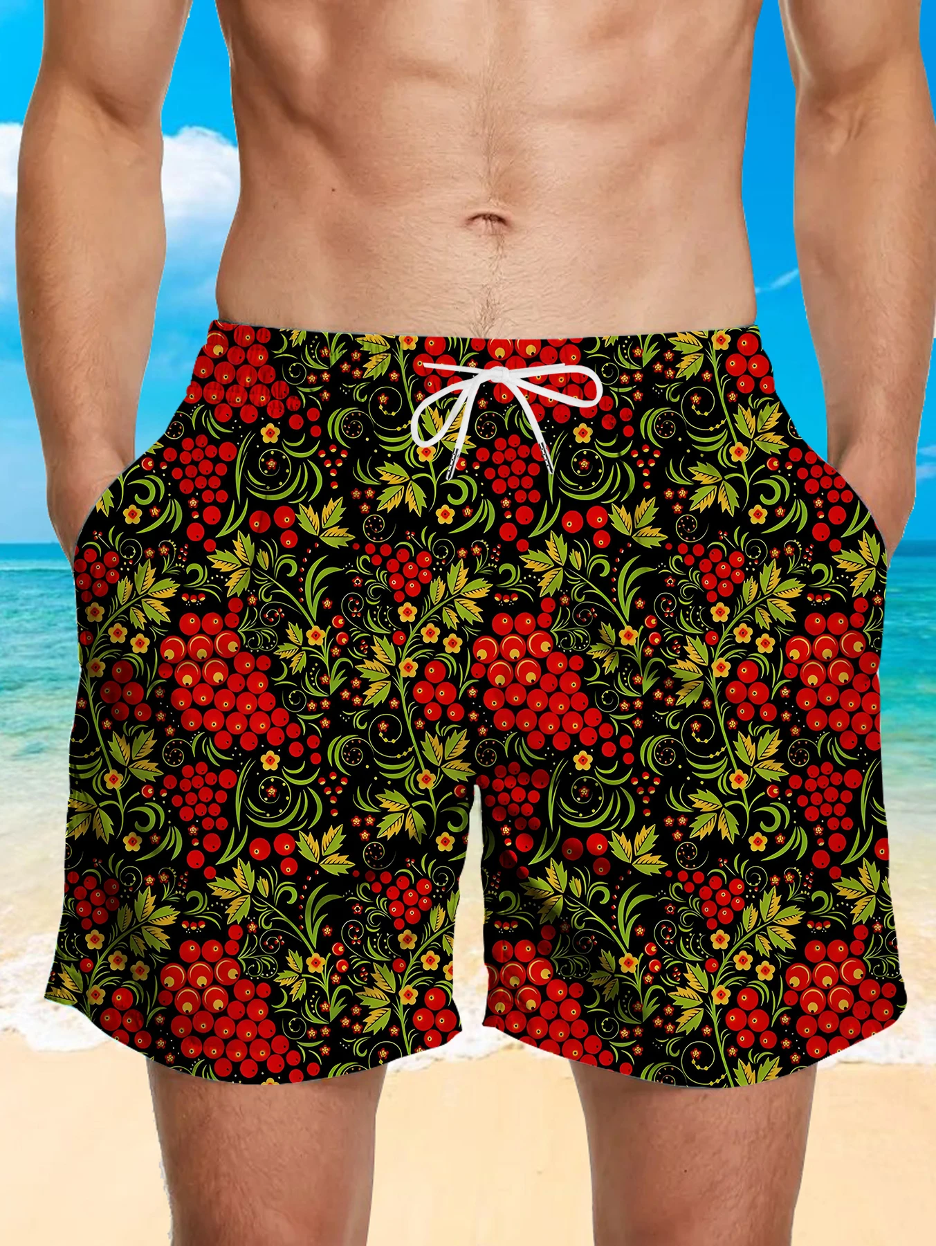 

Streetwear Full Print Digital Shorts Male Elastic Waist Quick Dry Polyester Trunks