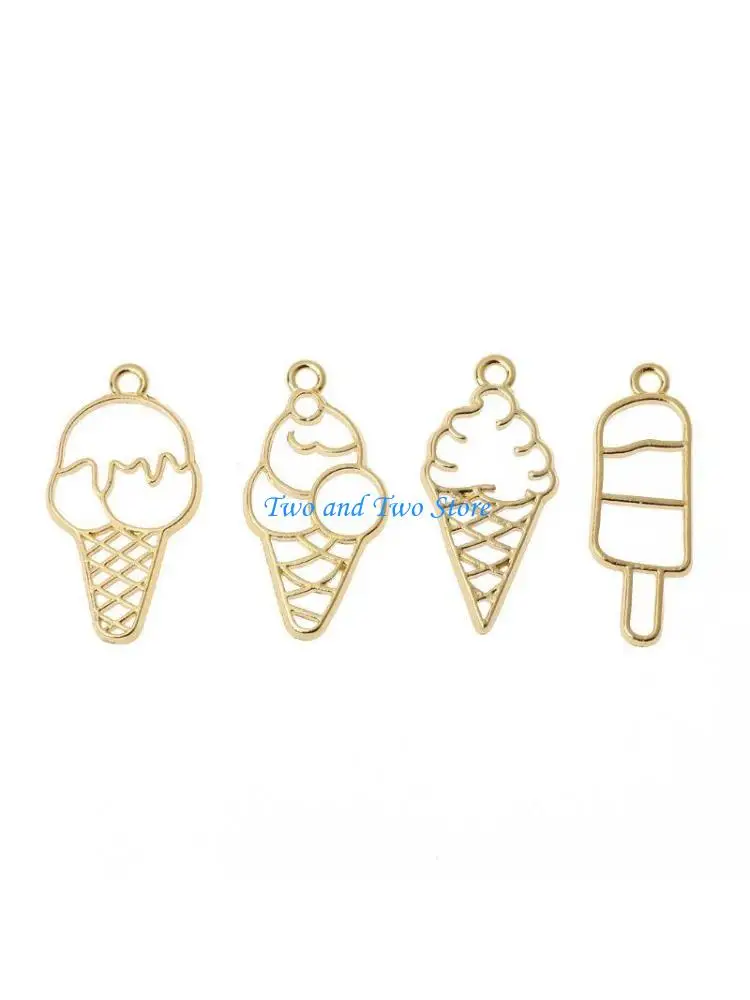 

HX6F 4x Sweet Ice-Cream Blank Metal Frame Pendant Bezel Setting for DIY Jewelry