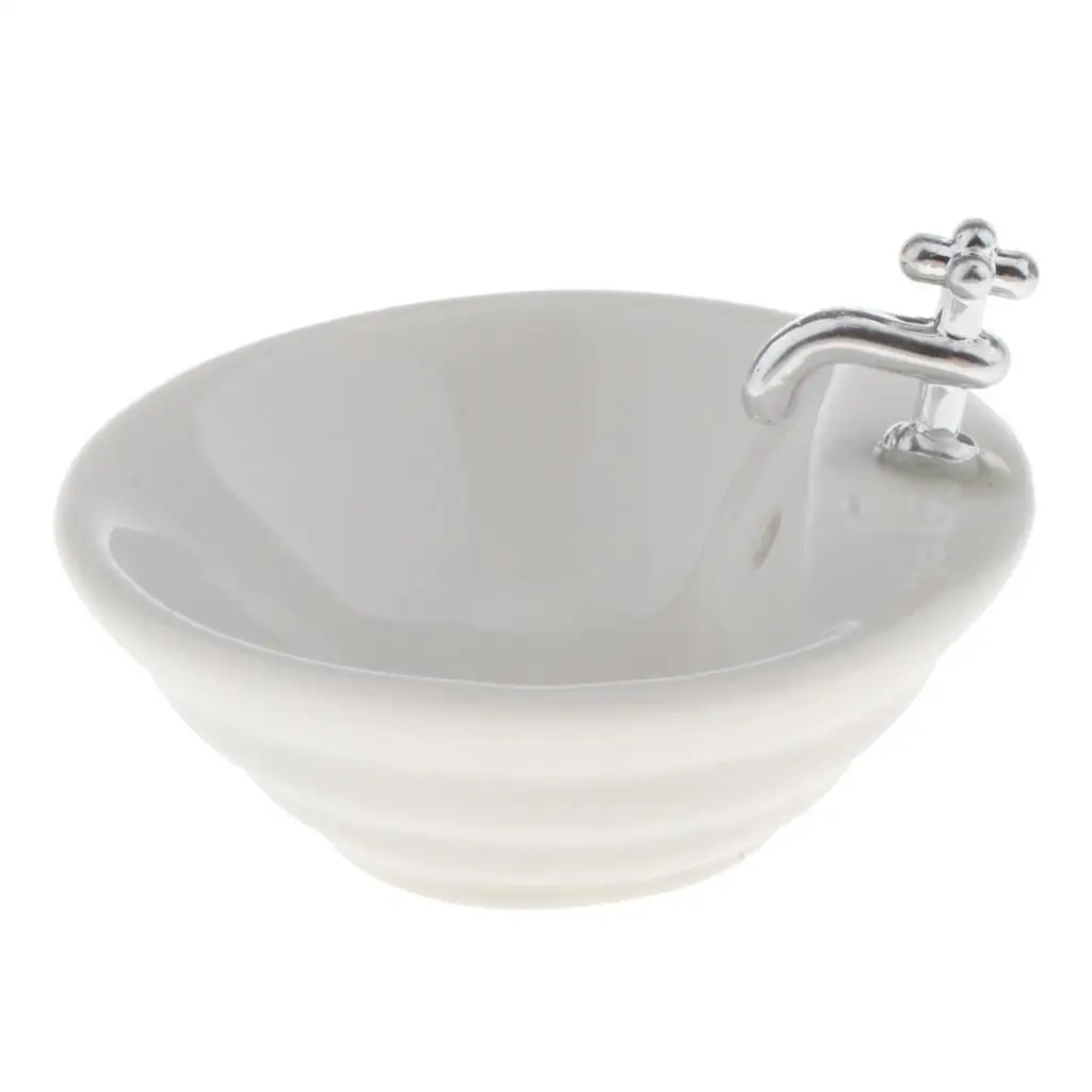 حوض غسيل سيراميك بمقياس 1/12 لنموذج أثاث الحمام لبيت الدمية