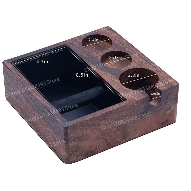 For One-piece Coffee Residue Box, Wooden Coffee Powder Pressing Base, Handle Bracket Walnut, Coffee Cloth Powder Dispenser