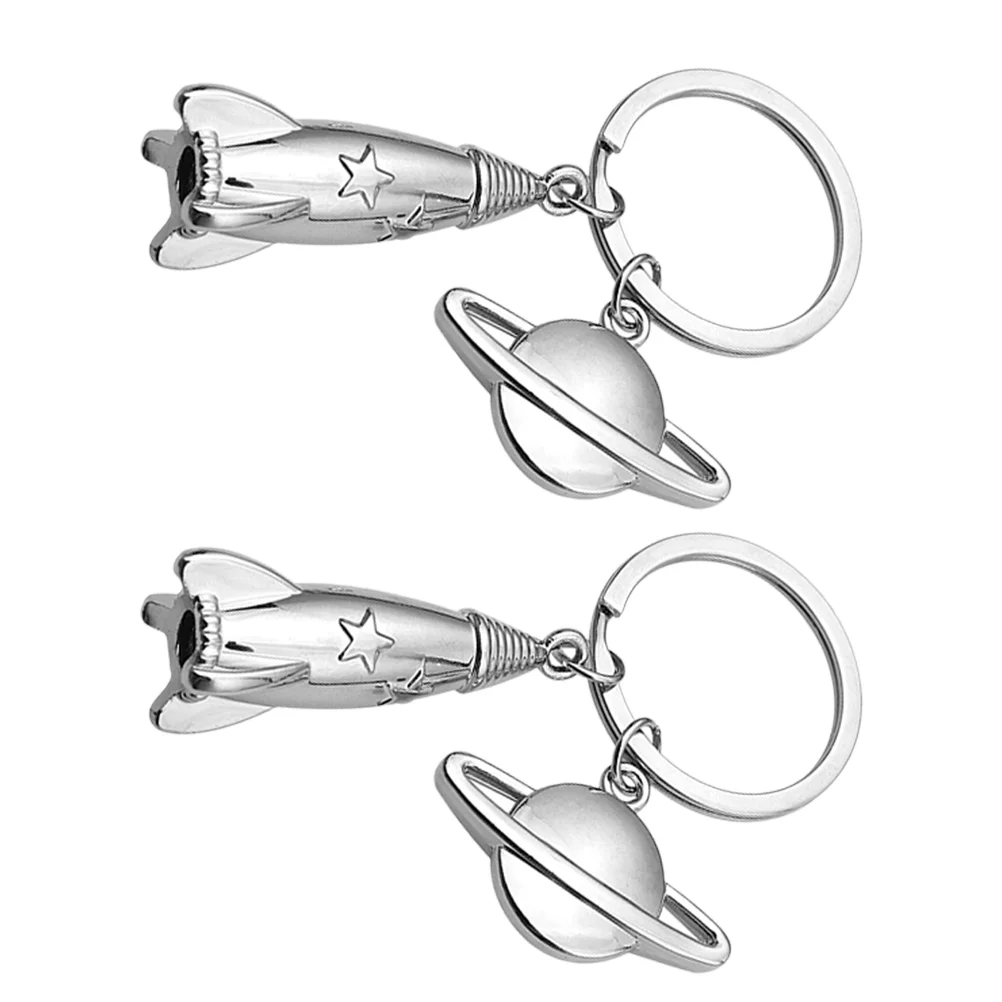 2 Pcs Planetary Rocket Pendant Keychain Rockets Backpack Zinc Alloy Decor Child Pendants