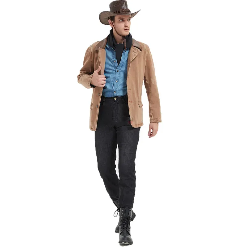 2025 New Game RDR2 Arthur Morgan Same Style Western Denim Cosplay Costumes Fashion Casual Jacket Coat For Men Stripe Shir