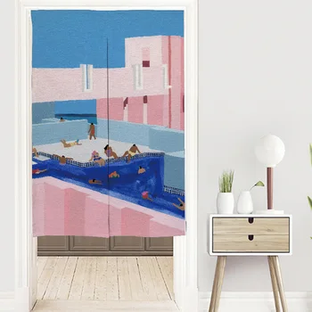 북유럽 풍경 그림 문 커튼, 주방 카페 장식, 휴일 행잉 커튼, 입구 파티션 출입구 커튼