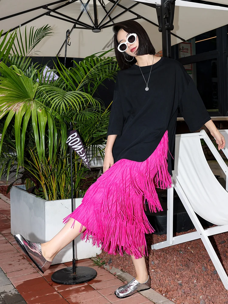 

Женская юбка миди Three Houses, осенняя новинка, однотонная, с бахромой, модная и универсальная плиссированная юбка в стиле кэжуал.