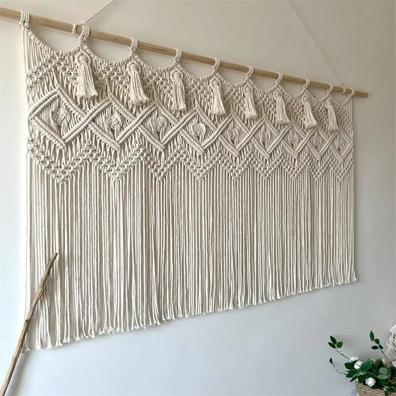 Hand Woven Macrema Tapestries Living Room Partition Curtain Tapestry Bohemian Bedside Background Homestay Tassel Wall Hanging