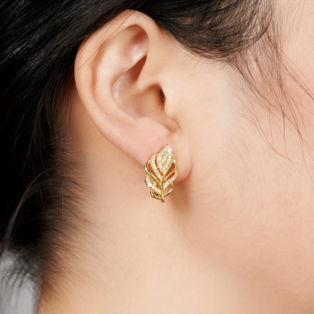 Exquisite Luxury Shining 5A Zircon Leaf Wheat Ear Stud Earrings for Women Korean High Quality Stainless Steel Jewelry Accessory