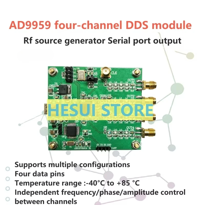 AD9959 four-channel DDS module RF signal source generator AT command serial port output sweep frequency AM