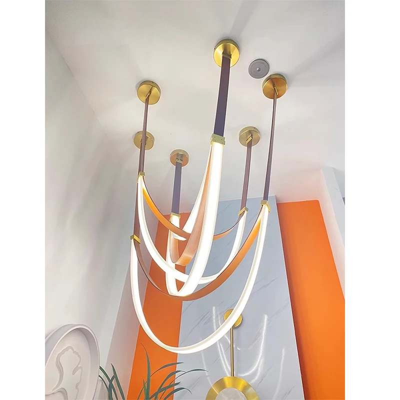 

Designer Belt Chandelier LED Living Room Hanging Lamp For Restaurant villa Hotel Loft Minimalist Duplex Staircase chandelier
