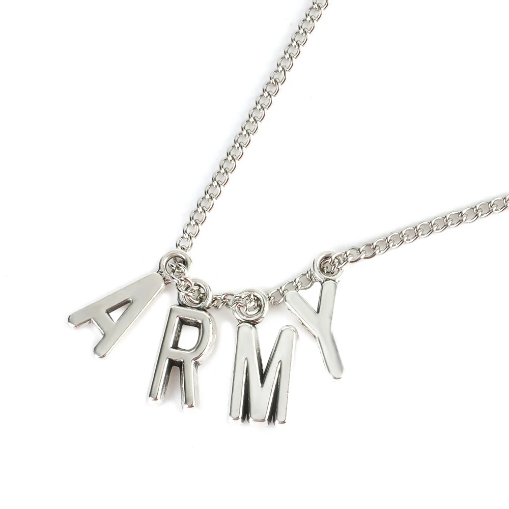 Simple Alphabet ARMY Letter Necklaces for Women Men Kpop Boys Korean Jewelry Charm Chain Choker Necklaces