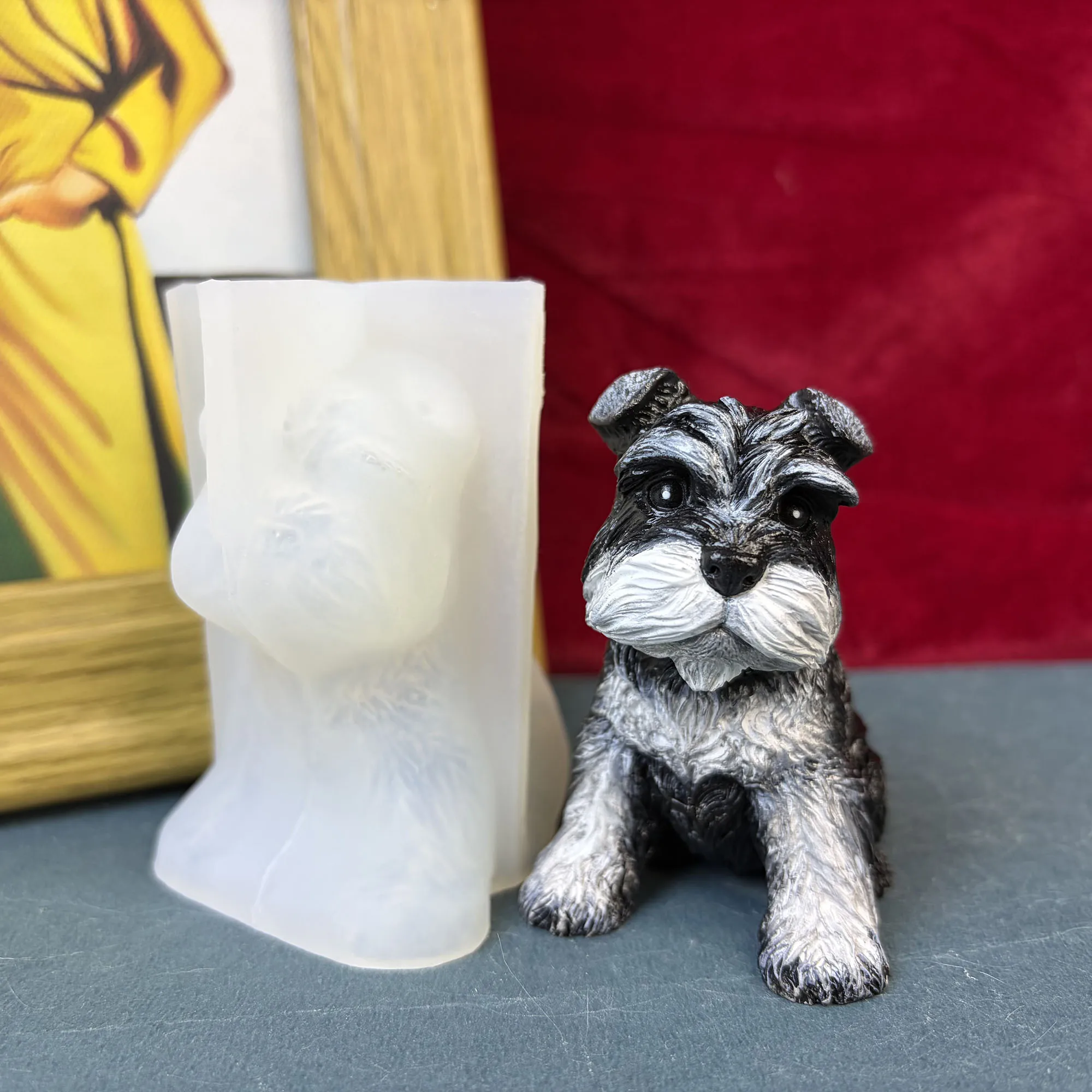 

Unique Schnauzer Statue Silicone Mold for Resin Art 3D Realistic Dog Silhouette Casting DIY Personalized Pet Souvenir Gift