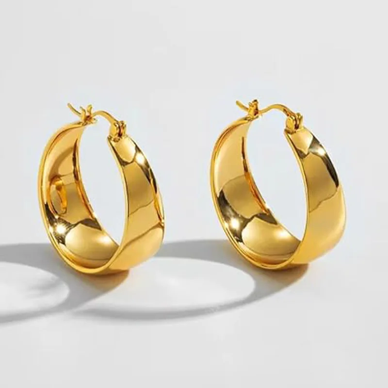316 Stainless Steel Wide Band Hoop Earrings Gold Silver Tone Chunky Curved Large Circle Earring Luxury Minimalist Daily Jewelry view 6