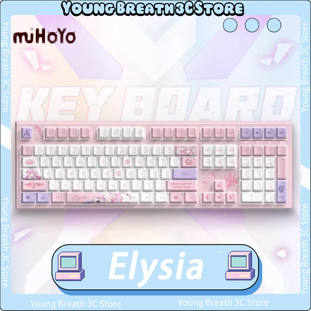 MiHoYo Honkai Impact 3 Elysia Mechanical Keyboard Wired Silent Keyboards Customized RGB Hot Swap Keyboard PC Accessories Gifts