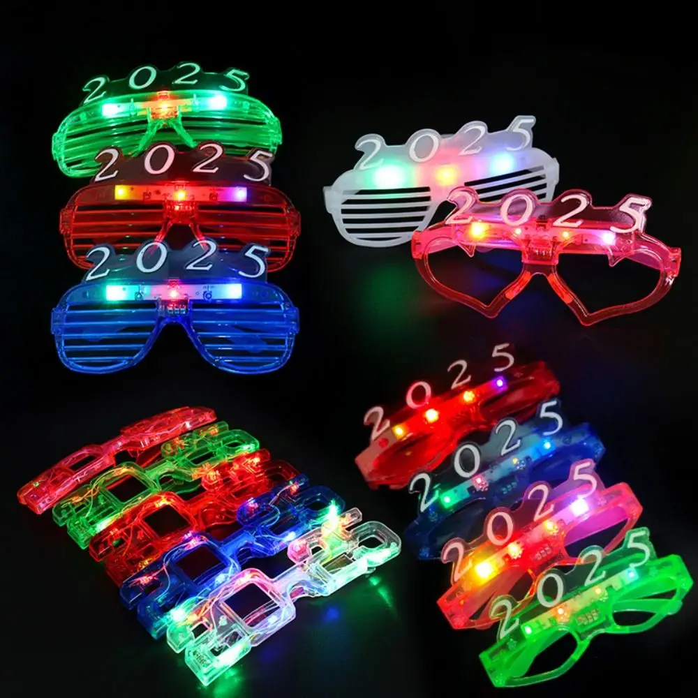 Number Letter 2025 Happy New Year Glow Glasses Light Up Colorful 2025 LED Glow Glasses Plastic Photographic Ornaments