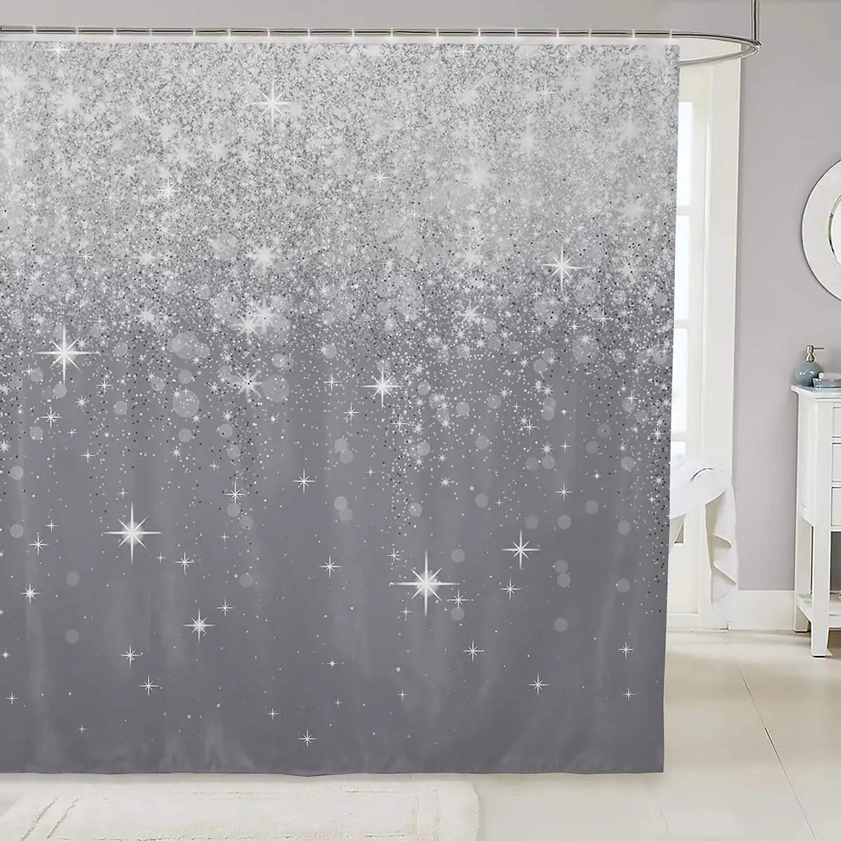 

Занавеска для душа «Звездная ночь» Galaxy Sparkle Design Silver Stars Космическая тема Декор для ванны Водонепроницаемая ткань Аксессуары для дома