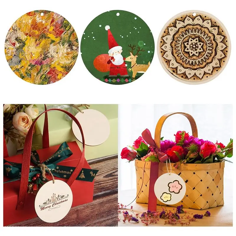 DTA4 150 Pcs 3 Inch Round Wood Circles with Holes for DIY Crafts Party Favors Home Decor Ornaments