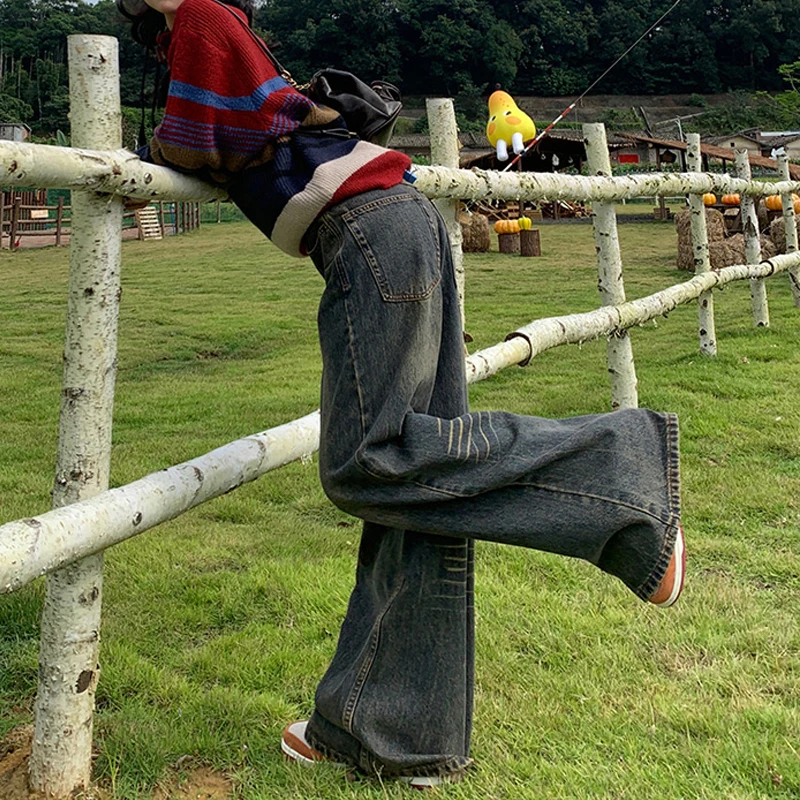 Damskie Y2k Flare Jeans Baggy Vintage Harajuku Oversize Denim Trousers Japanese 2000s Style Wide Leg Jean Pants Trashy Clothes