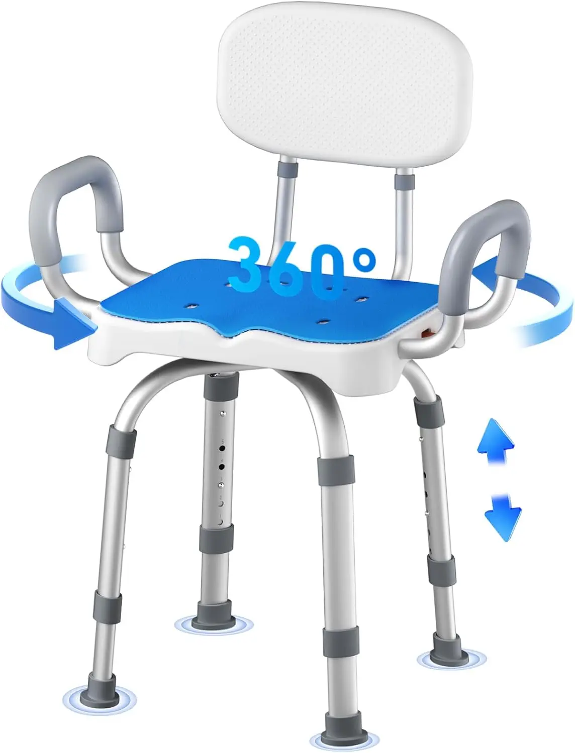 

Swivel Shower Chair with Arms and Back, 550 lbs Heavy-Duty, Anti-Slip M-Shaped Seat, Height Adjustable for Elderly and Disabled