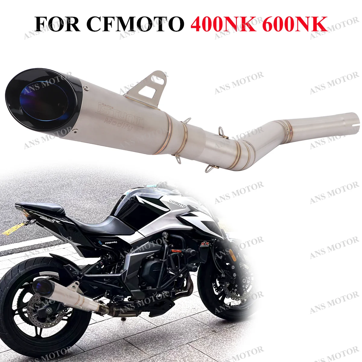 

Slip On For CFMOTO 400NK 650NK 700MT ALL Years Motorcycle Exhaust 51MM Escape Middle Link Pipe Modify NK400 Exhaust