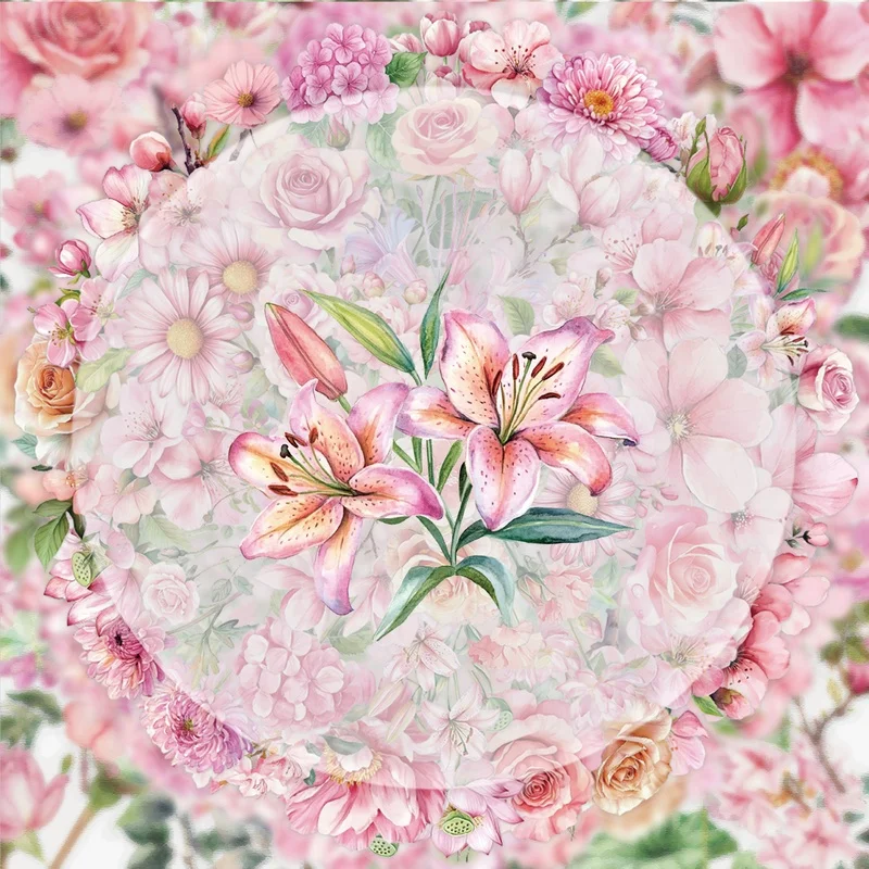 50 Pieces of Transparent Pink Flower Graffiti Stickers, Vibrant Stickers, Various Styles Without Duplication, Suitable for Water Bottles, Laptops, Suitcases, Skateboards, Guitars, Party Decorations