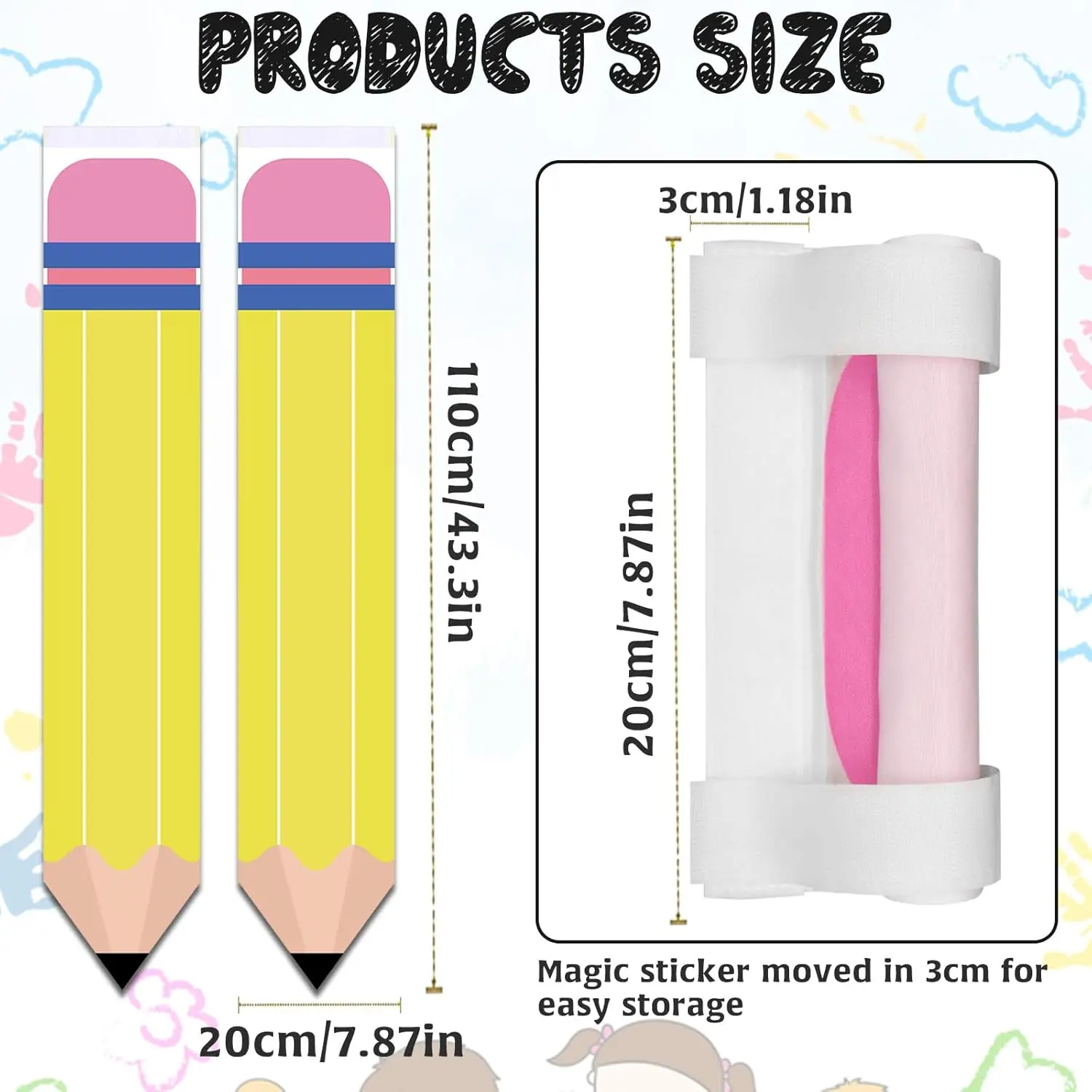 2Pcs Yellow Pencil Shape Blackout Cartoon Decorative Curtains for Classroom Door Window, Office, Porch, Room Cover Shade