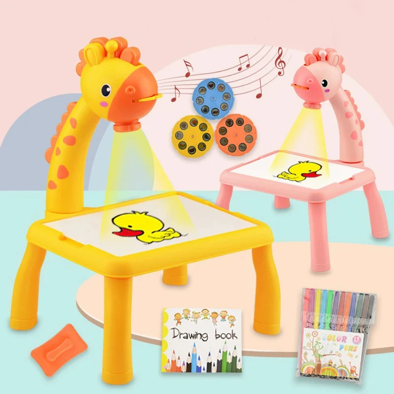 Proyector LED para niños, mesa de pintura artística, juguetes multifunción para niños, WordPad, manualidades, educación para estudiar, juguetes de pintura, regalo