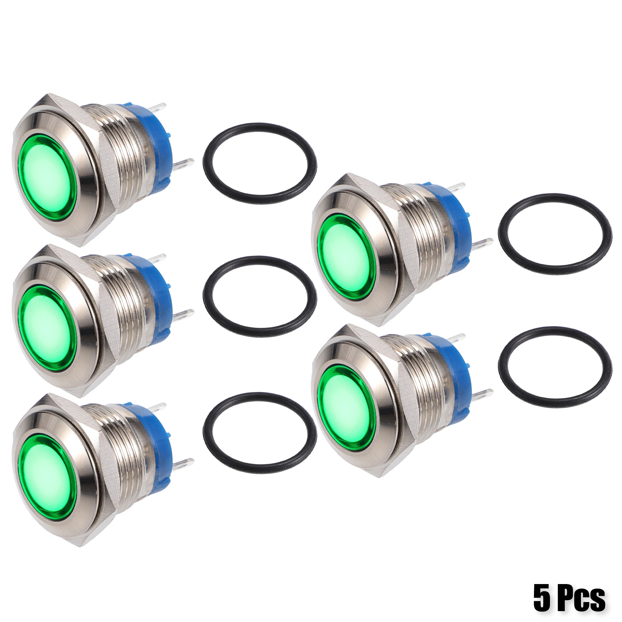 UXCELL 5 قطع 16 ملم LED مقاوم للماء مؤشر الطيار إشارة تحذير ضوء داخلي أخضر