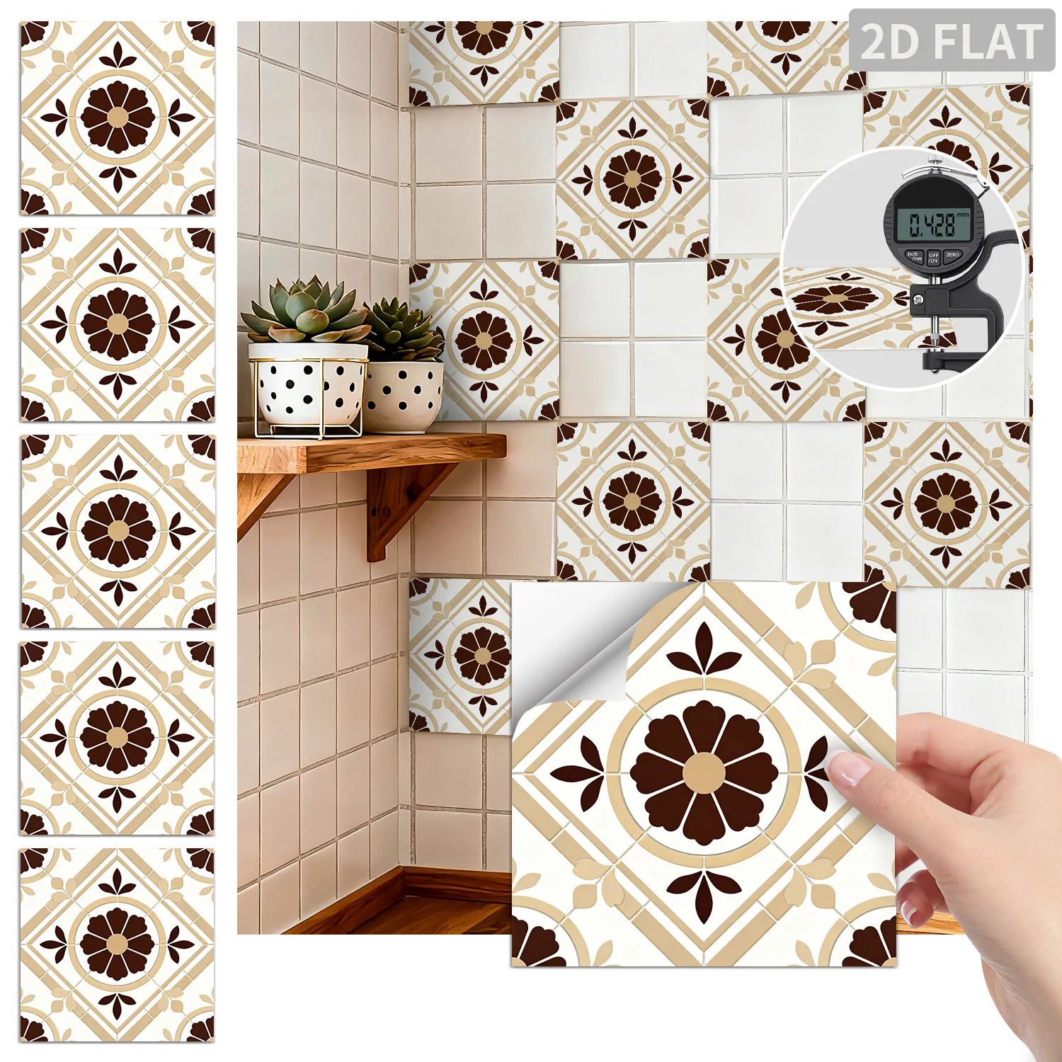 10/15/20cm Retro Tile Stickers For Balcony, Kitchen,Bathroom - Waterproof, Moisture-proof Self-adhesive Tile Wall Stickers 24Pcs