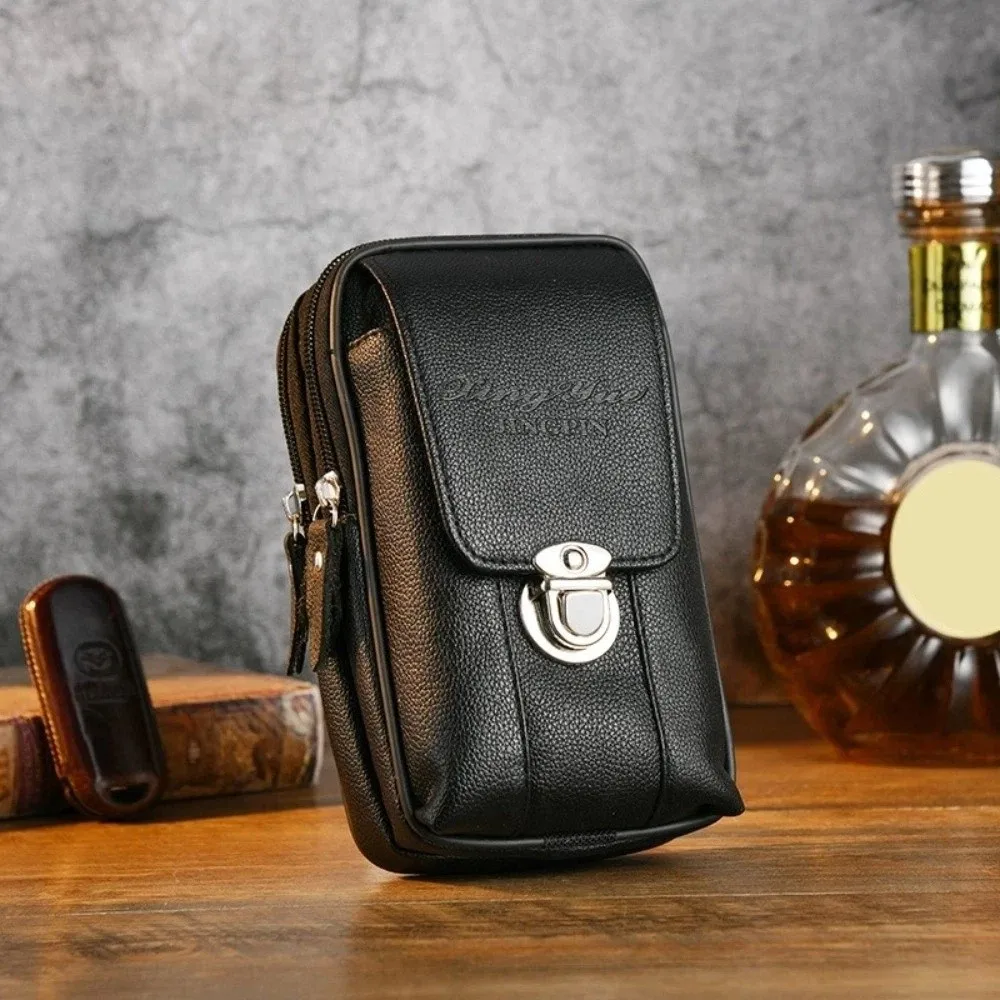 Portable Multifunctional Men's Phone Bag PU Leather Wear-resistant Waist Bag Large Capacity Storage Bag Men image 4