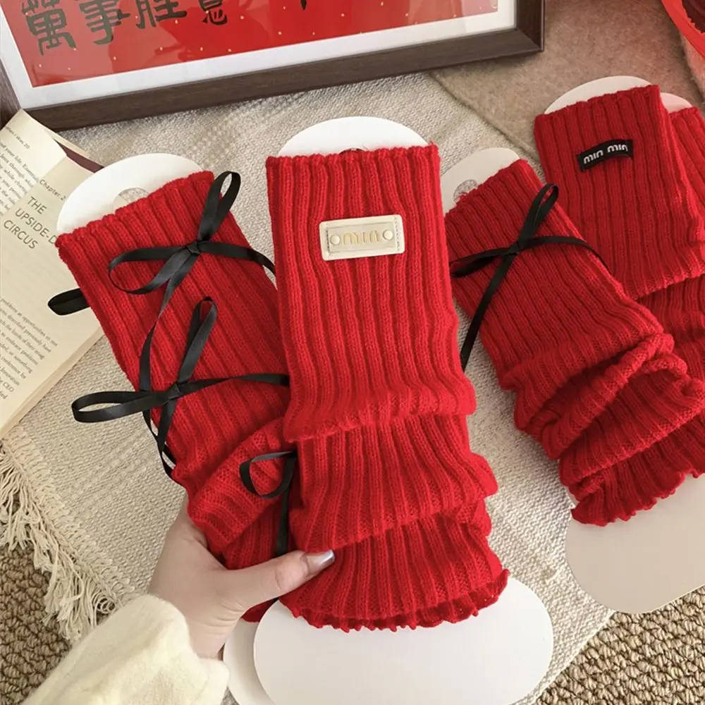 Chaussettes rouges japonaises mignonnes avec nœud papillon, poignets de botte, ballet Lolita, Noël, genou, Y2K, chaud, jambe, nouvel an