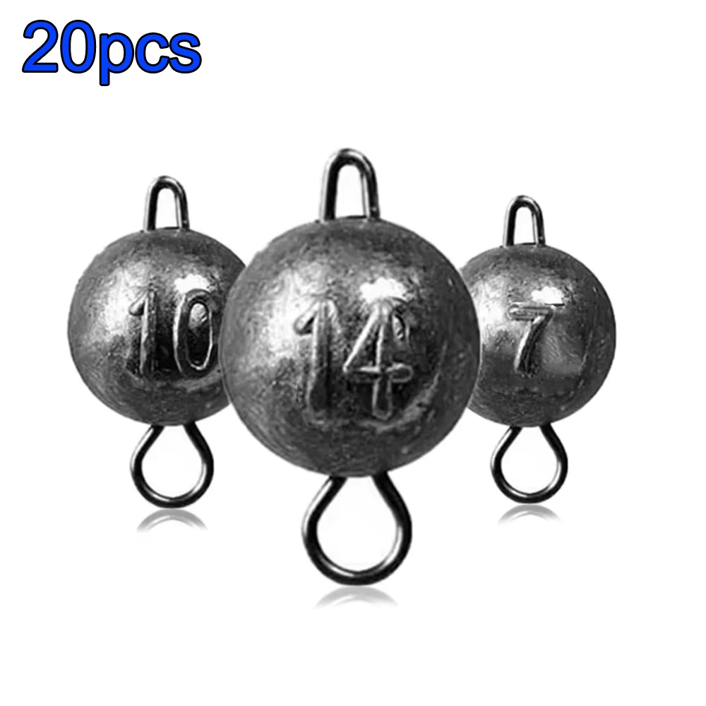 20 pièces de plombs de pêche en plomb, formes rondes et pendentifs, avec émerillons, de 5g, 7g, 10g, 14g, pour Carolina Texas Rig